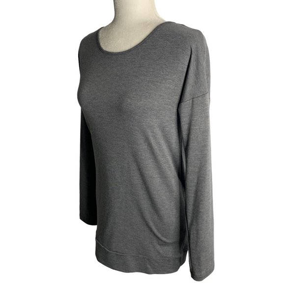 Banana Republic Reversible Faux Wrap Top S Grey Long Sleeves Stretch Knit - Picture 3 of 6